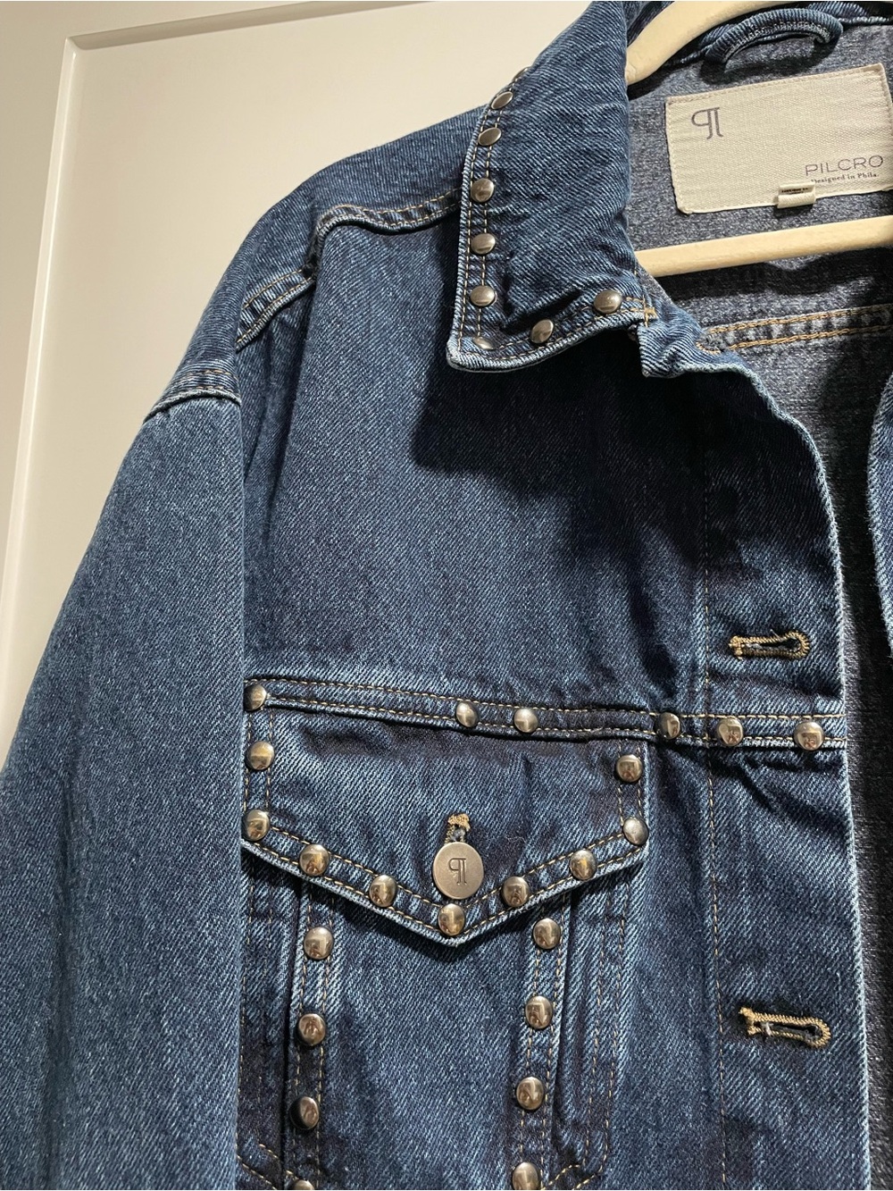 Pilcro The Weston Denim Boyfriend Jacket Studded Medium Dark Wash *Imperfect* - Picture 3 of 11
